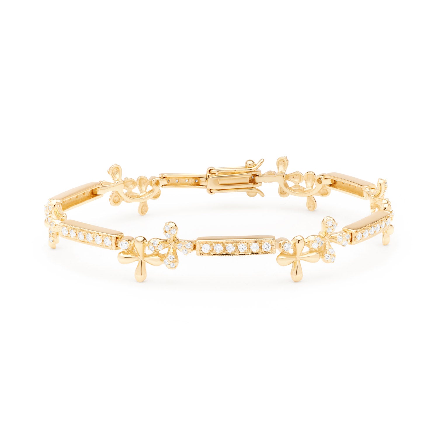 Wildflowers Full Diamond Bracelet in 18k yellow gold with 1.00ct over 100 round brilliant diamonds and floral motifs