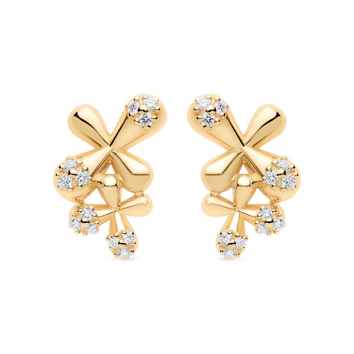 Maxi Diamond Stud Earrings in 18k yellow gold with 24 diamonds totaling 1.00ct and floral motifs