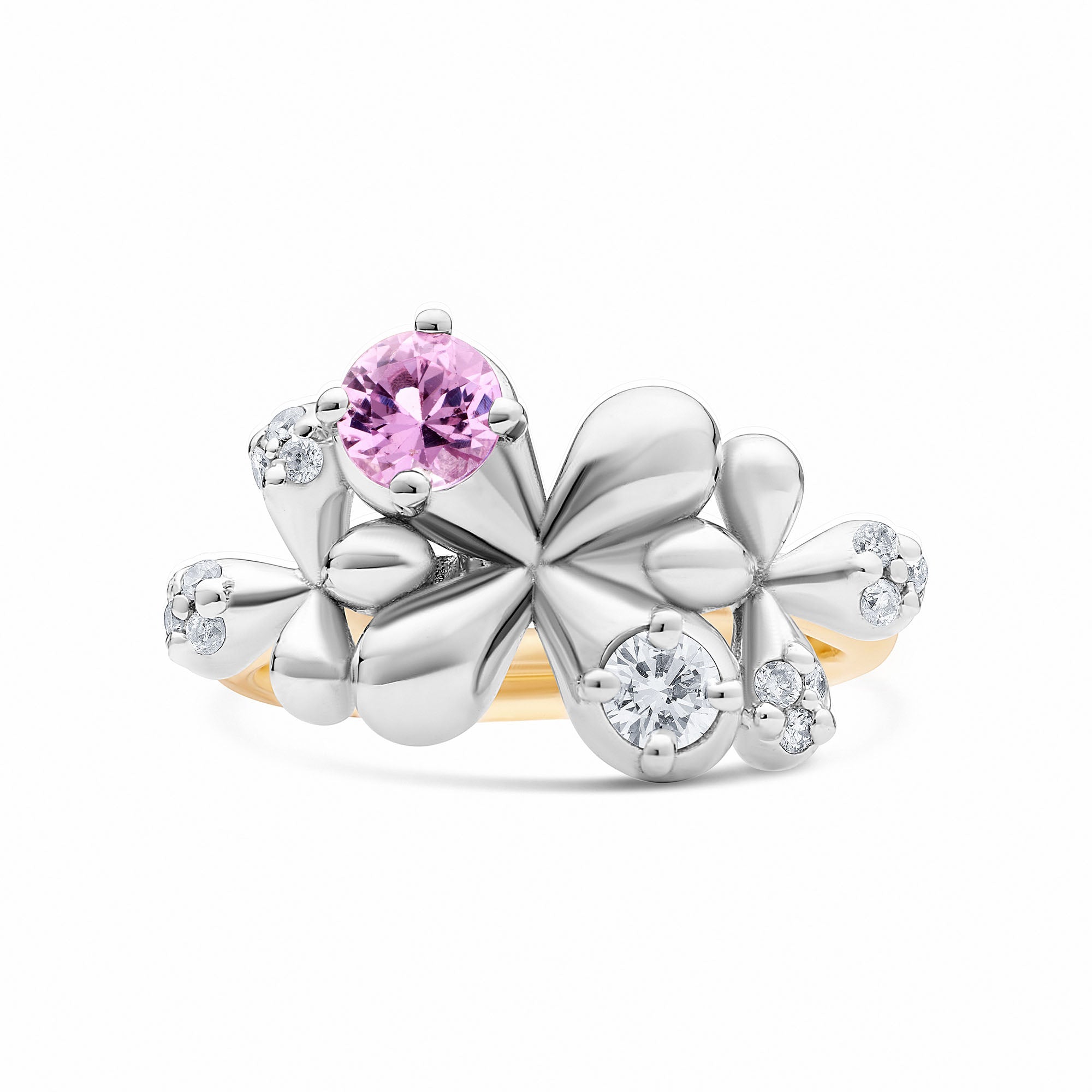Pink Sapphire and Diamond Ring in 9k white and yellow gold with 0.40ct pink sapphire and 0.35ct diamonds