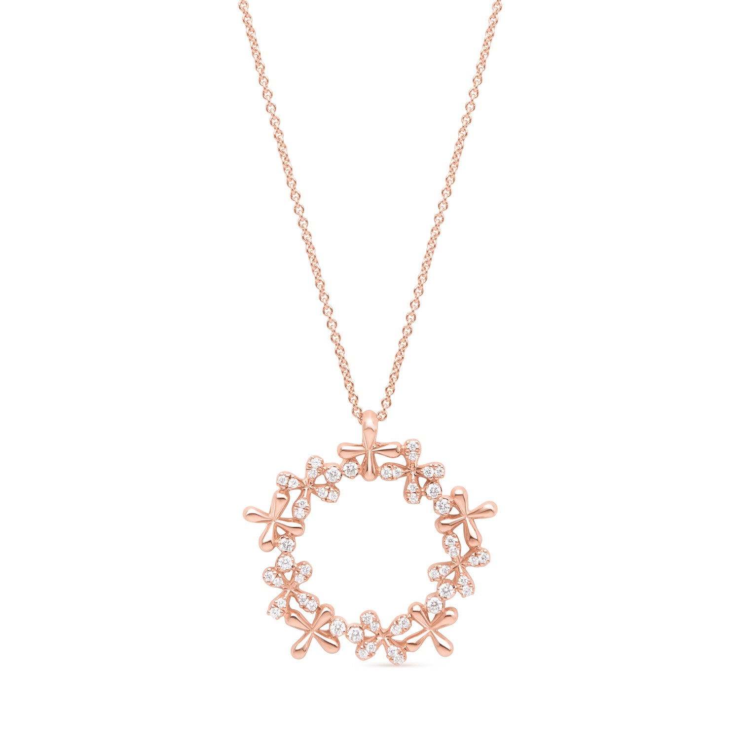 Medium Diamond Wreath Pendant in 18k rose gold with 0.50ct natural diamonds on 45cm chain