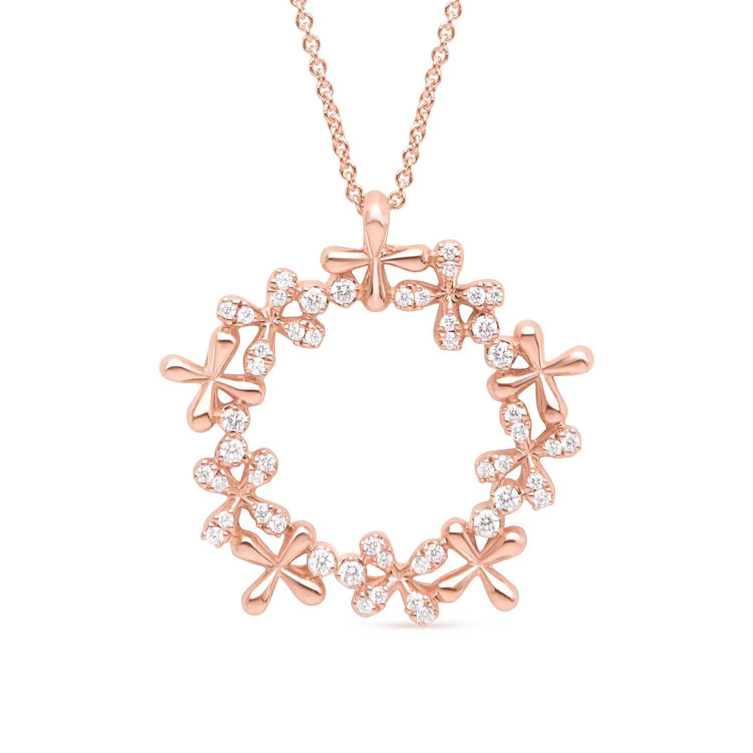 Medium Diamond Wreath Pendant in 18k rose gold with 0.50ct natural diamonds on 45cm chain