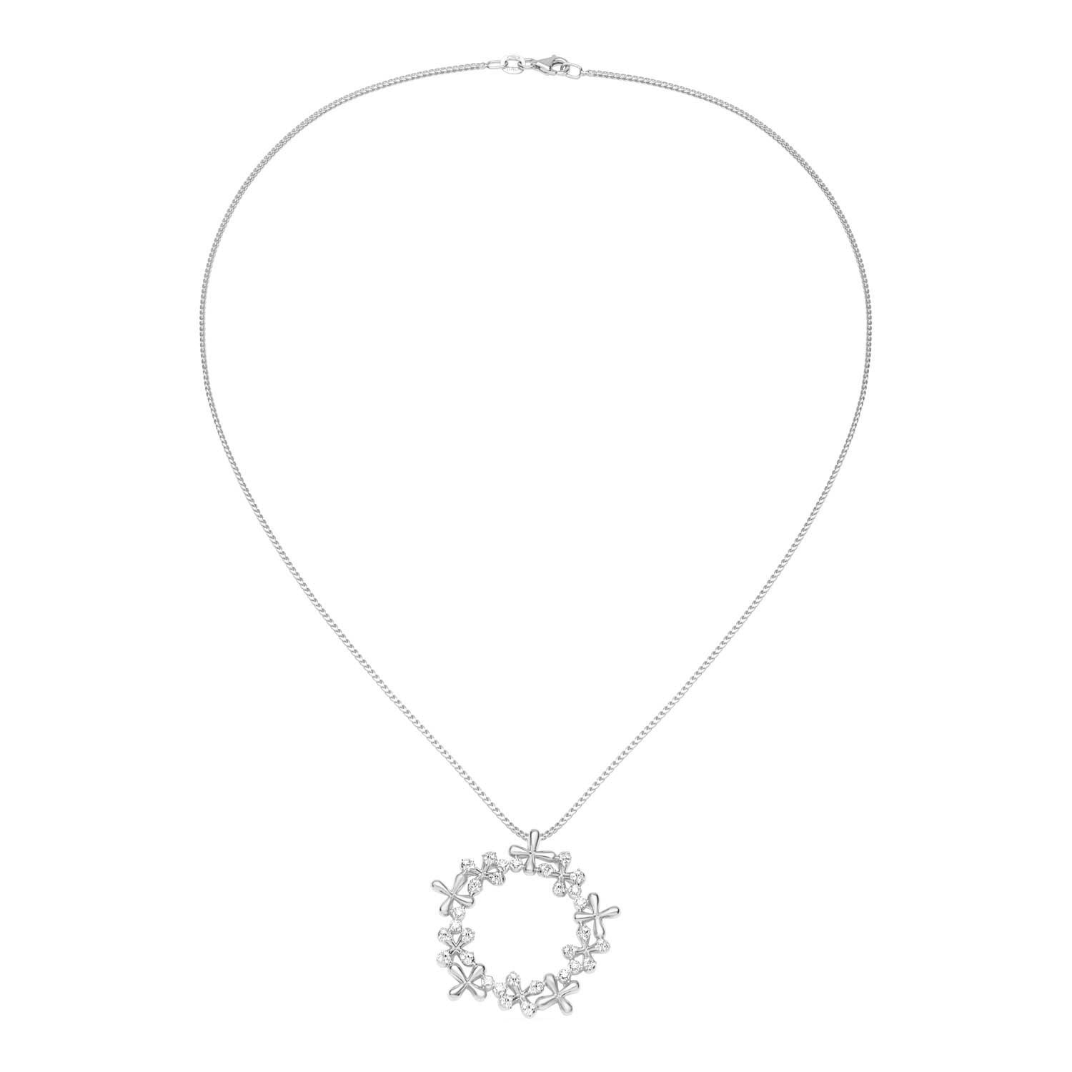 Large Diamond Wreath Pendant in 18k white gold with 0.50ct natural diamonds on 45cm Franco chain
