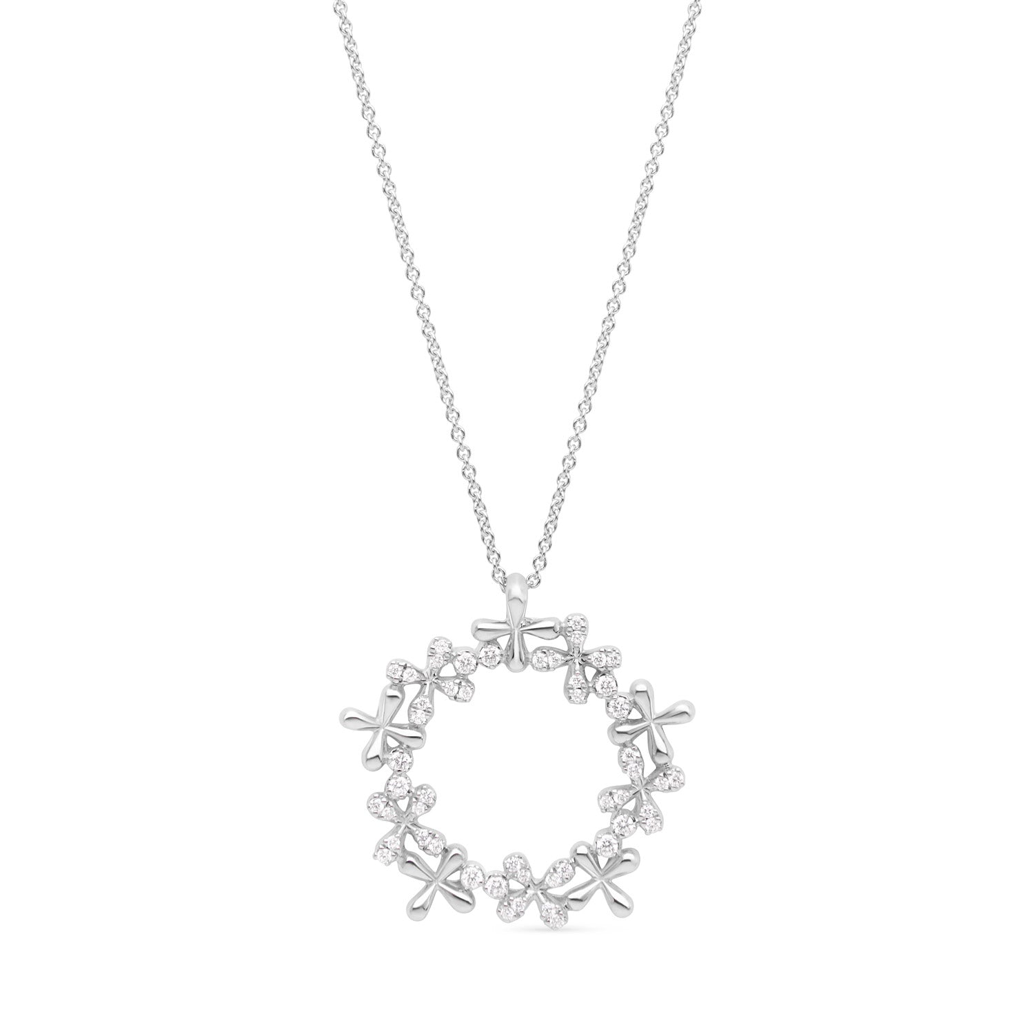 Medium Diamond Wreath Pendant in 18k white gold with 0.50ct natural diamonds on 45cm chain