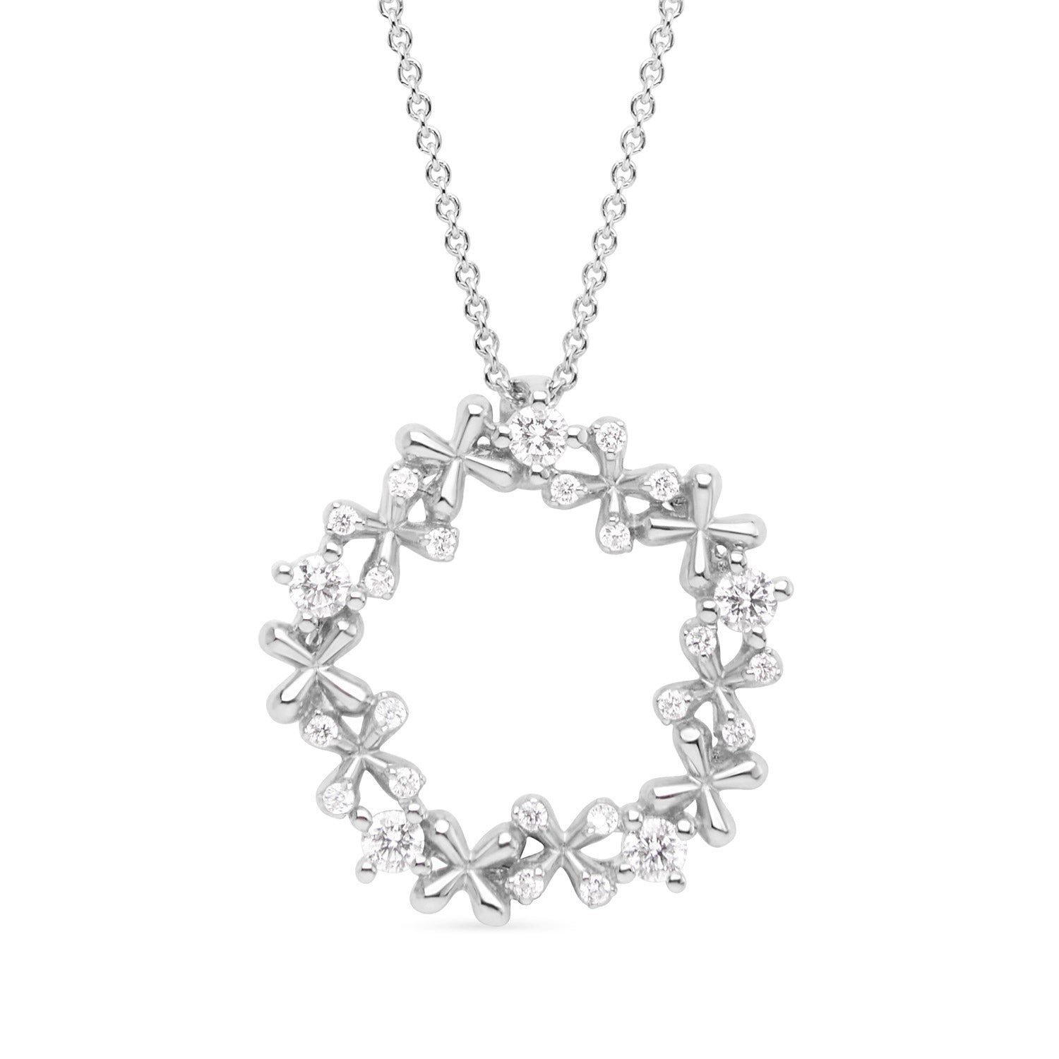 Mini Diamond Wreath Pendant in 18k white gold with 0.50ct natural diamonds on 45cm chain