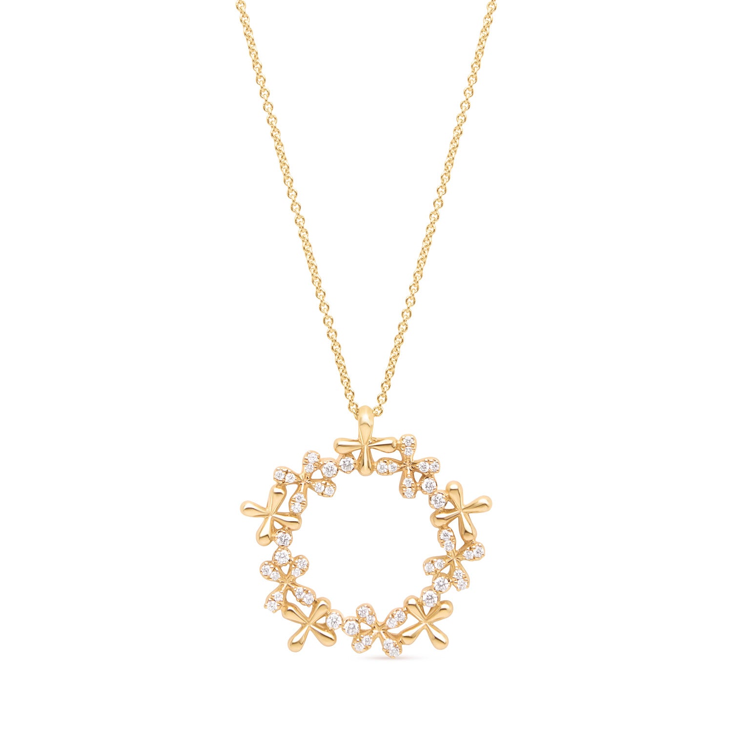 Medium Diamond Wreath Pendant in 18k yellow gold with 0.50ct natural diamonds on 45cm chain