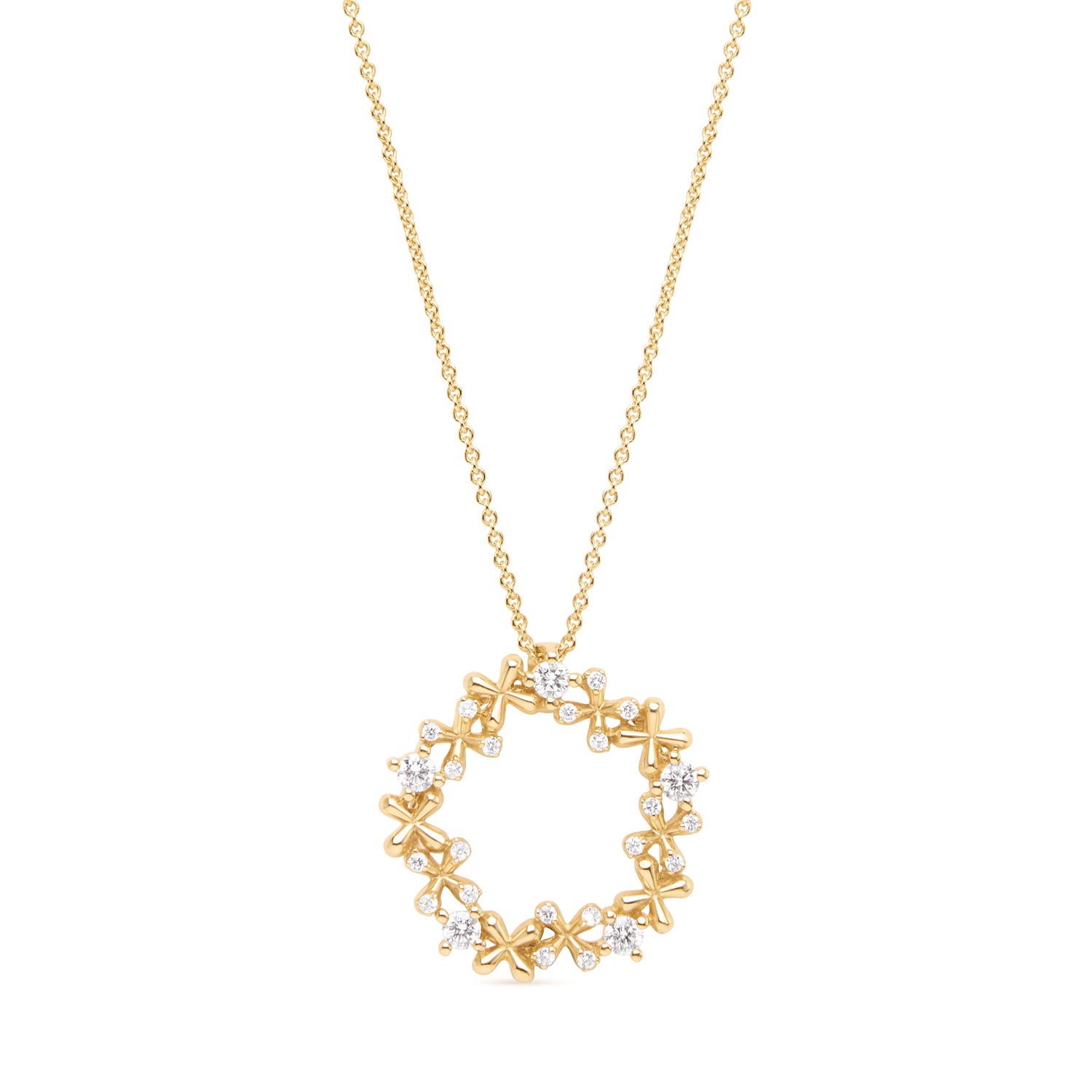 Mini Diamond Wreath Pendant in 18k yellow gold with 0.50ct natural diamonds on 45cm chain