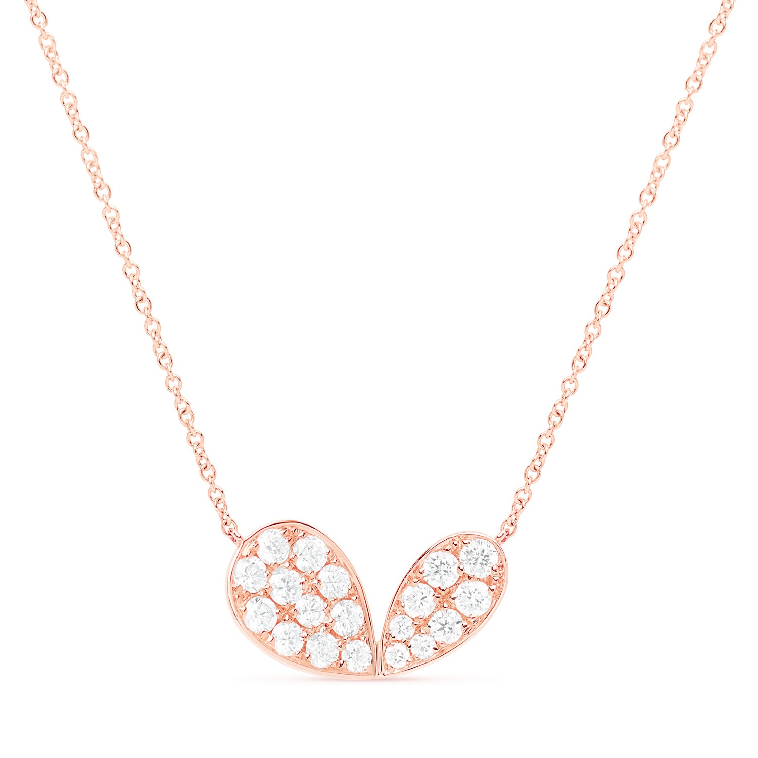 18k rose gold Maxi Necklace with lily petal motif and 1.00ct pavé diamonds from Whispers of Love.