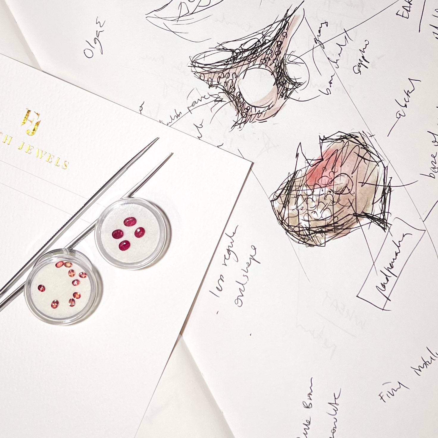 Design sketches of Earth ring on a white surface.