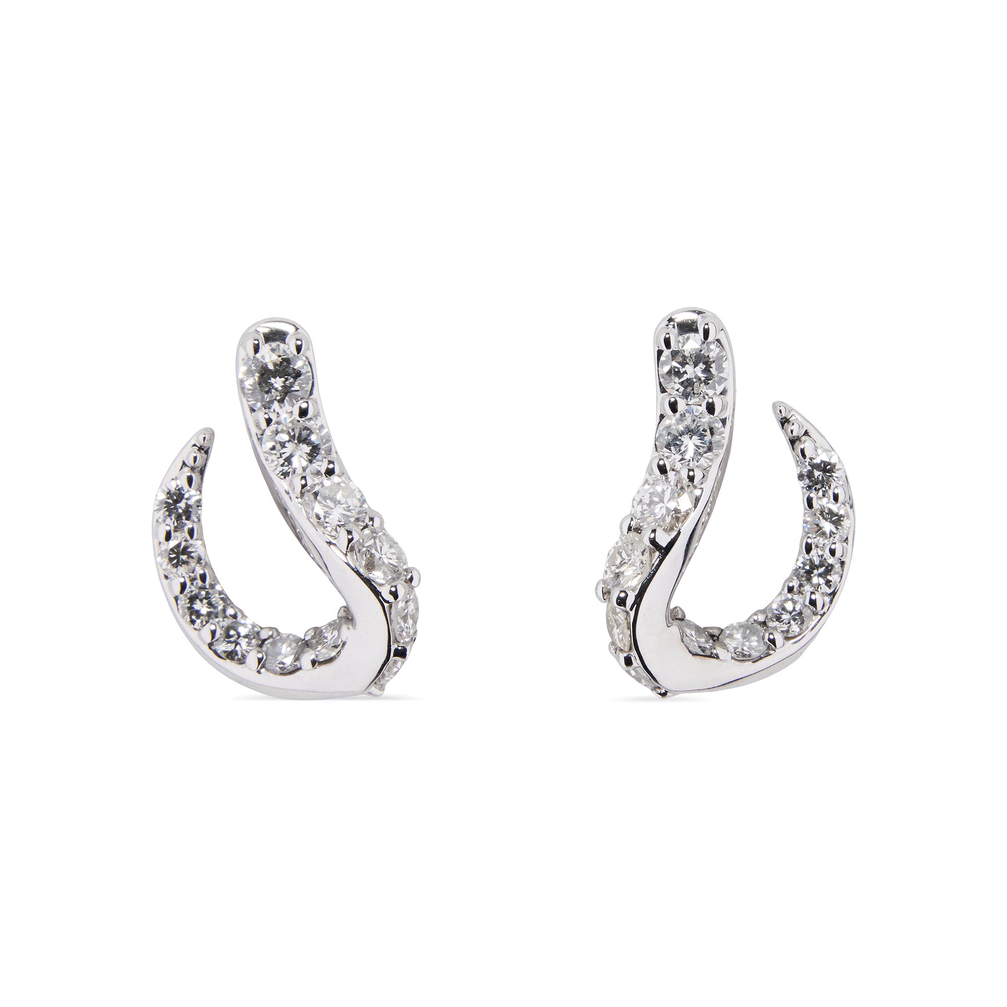 Elegant Curve Diamond Stud Earrings featuring curved pavé knife-edge, designed to catch light with subtle sparkle and style.
