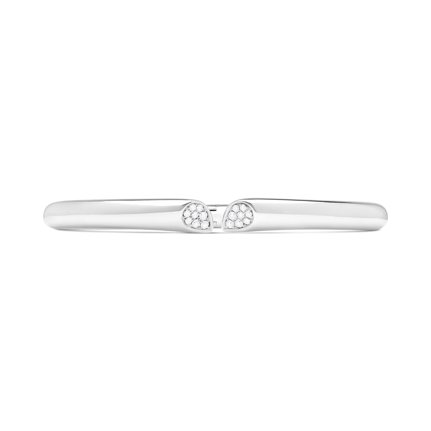 18k white gold diamond bangle with heart-shaped lily motif and pavé-set diamonds from Whispers of Love.