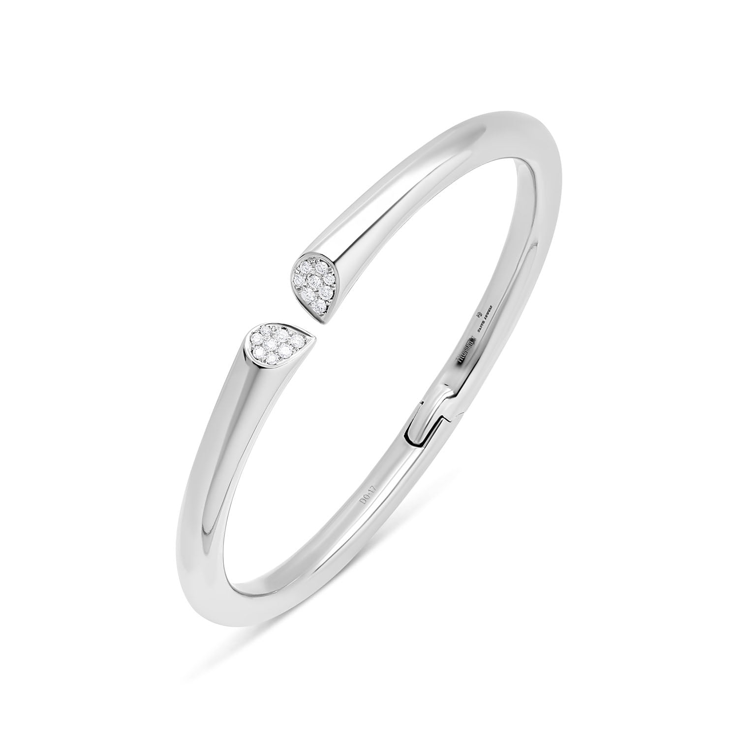 18k white gold diamond bangle with heart-shaped lily motif and pavé-set diamonds from Whispers of Love.