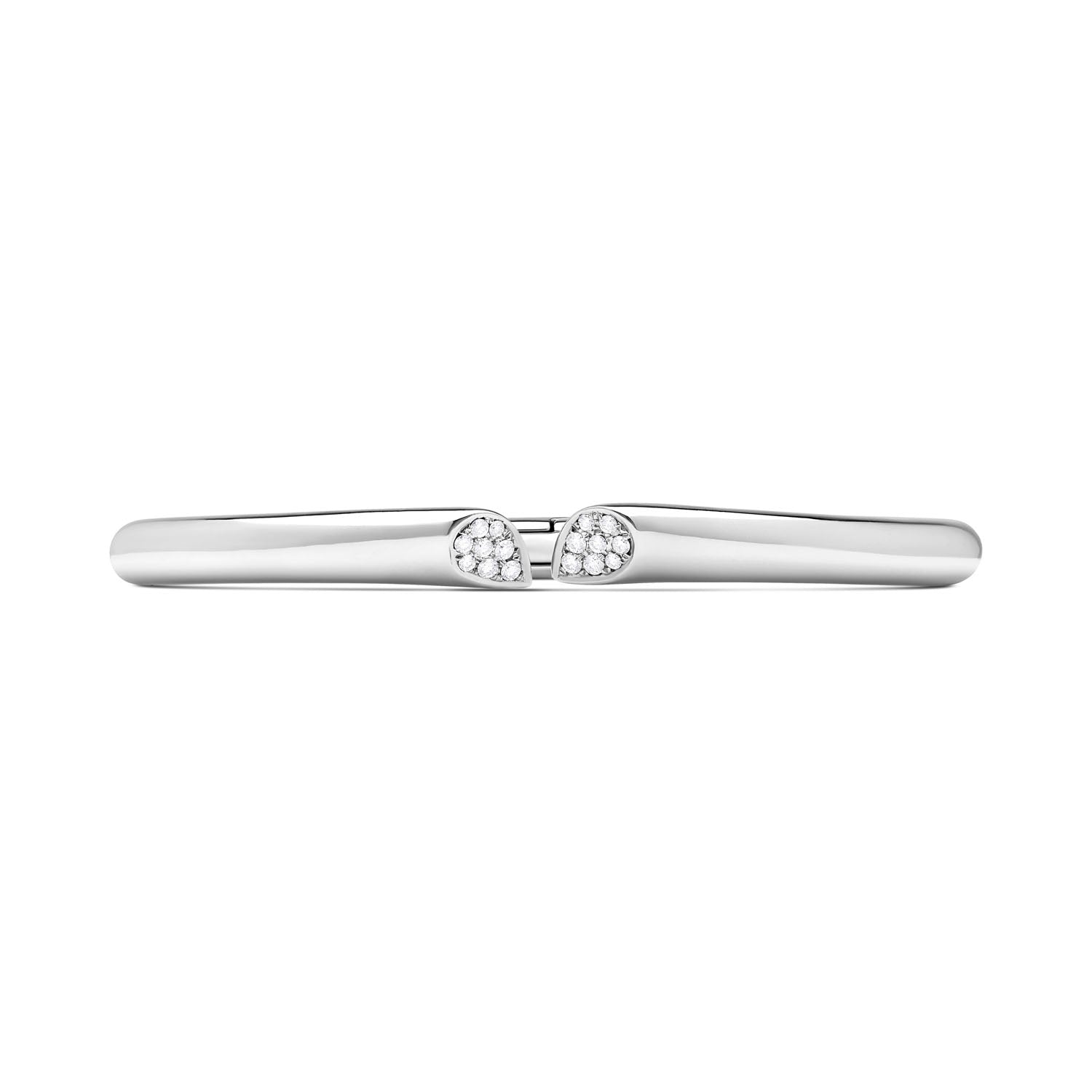 Platinum diamond bangle with heart-shaped lily motif and pavé-set diamonds from Whispers of Love.