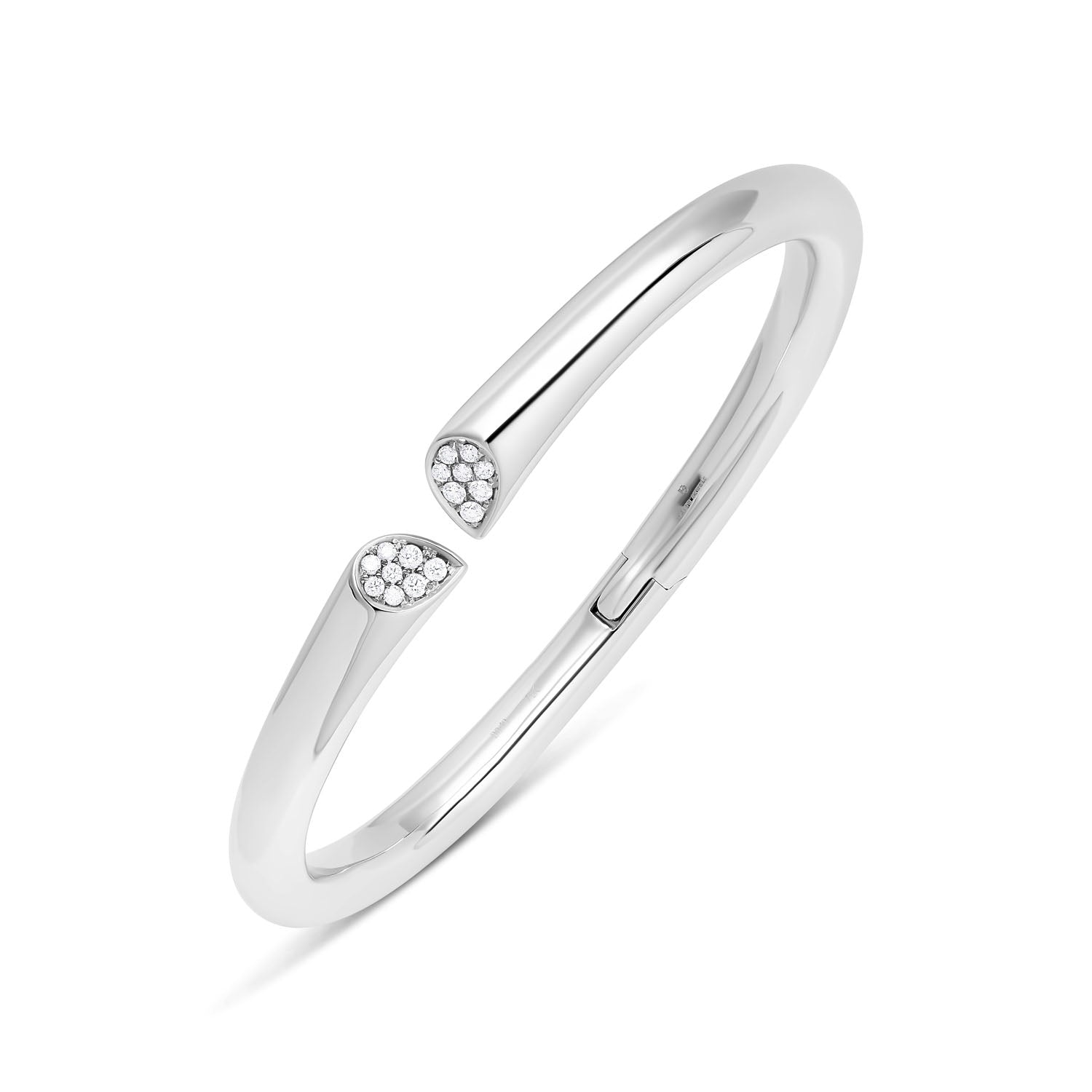 Platinum diamond bangle with heart-shaped lily motif and pavé-set diamonds from Whispers of Love.