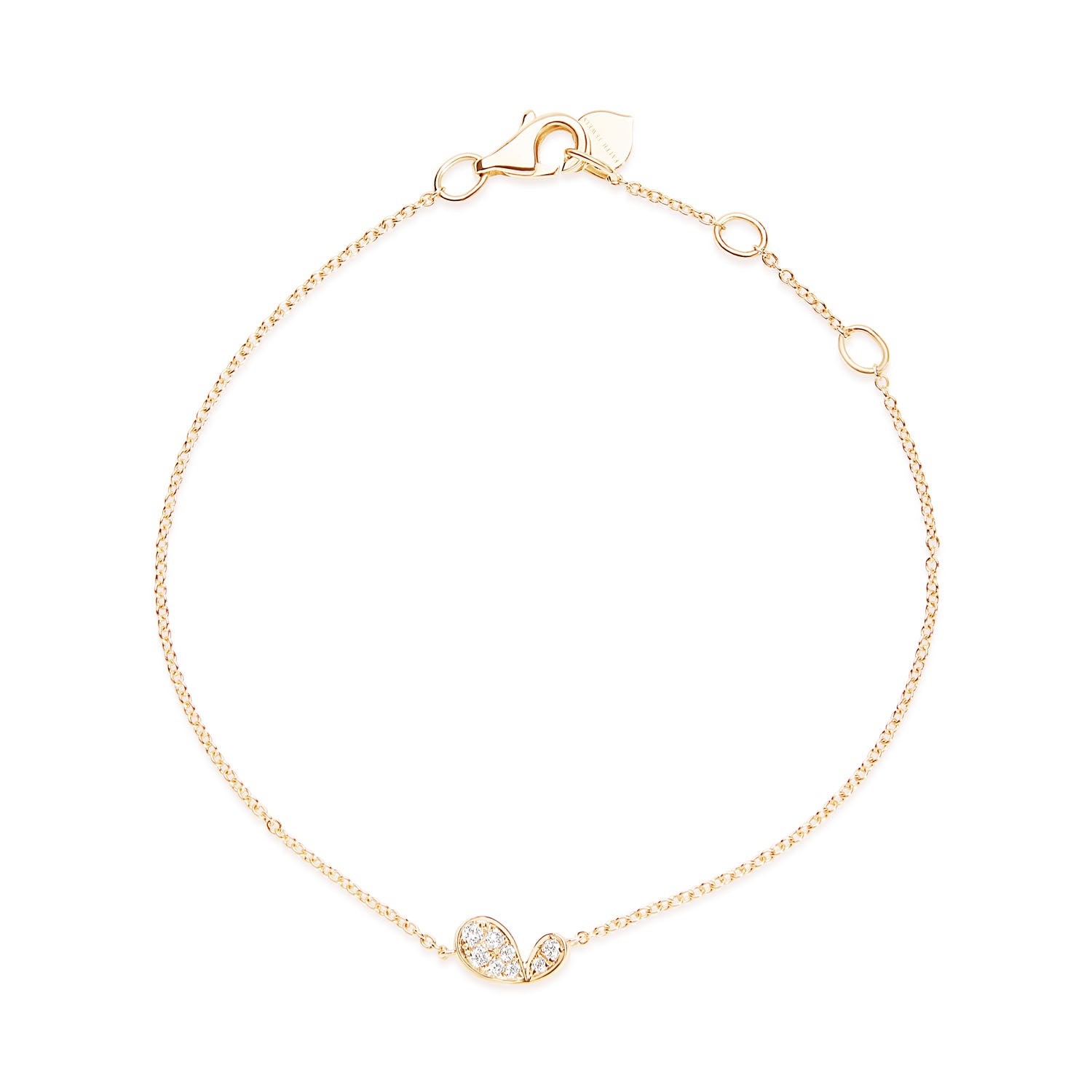 9k yellow gold diamond bracelet with stylised lily petal motif, adjustable trace chain from Whispers of Love.