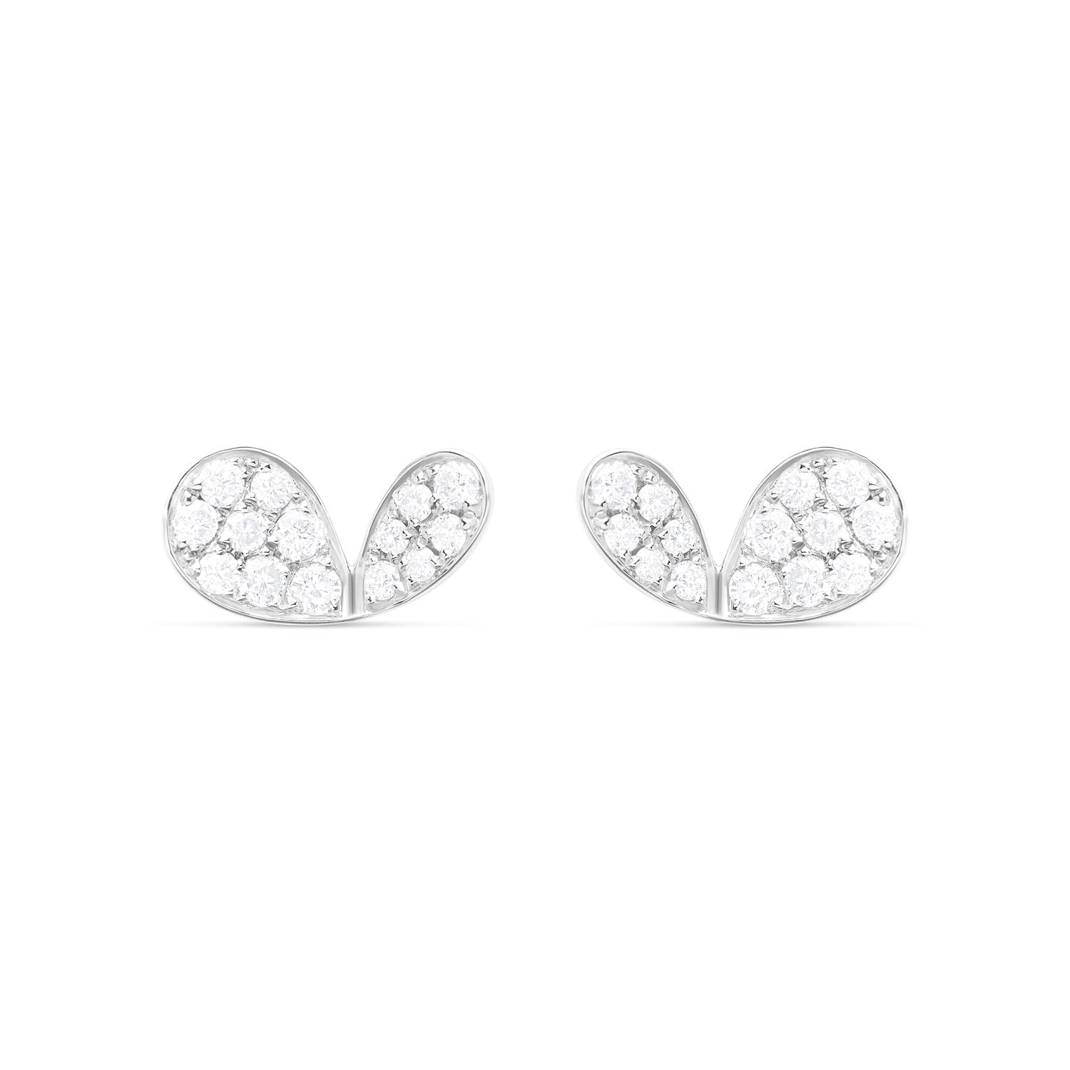 Faith jewels Diamond pavé white gold stud earrings in a stylized petal design, evoking hearts, butterflies, or wings