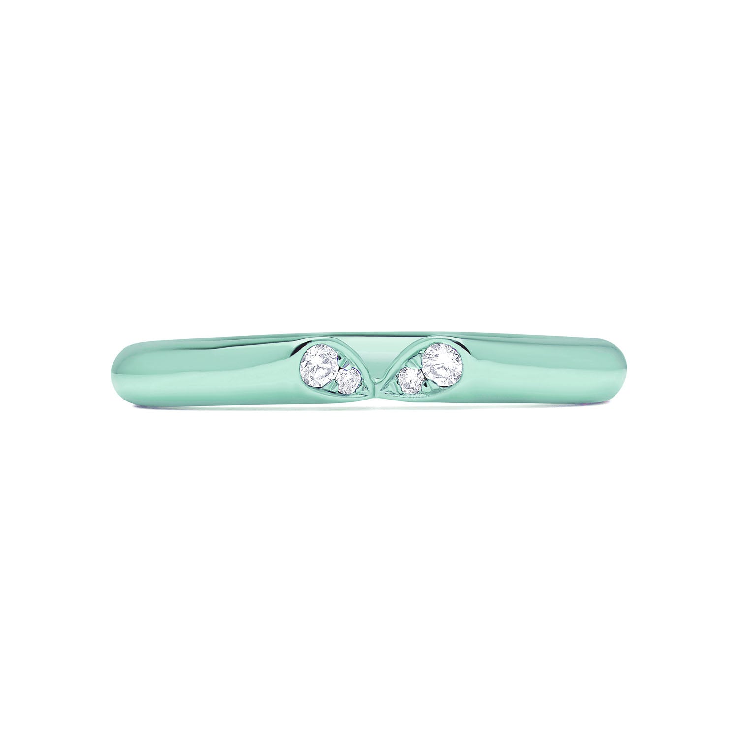Mint titanium slim diamond ring with heart-shaped lily petal motif from Whispers of Love.