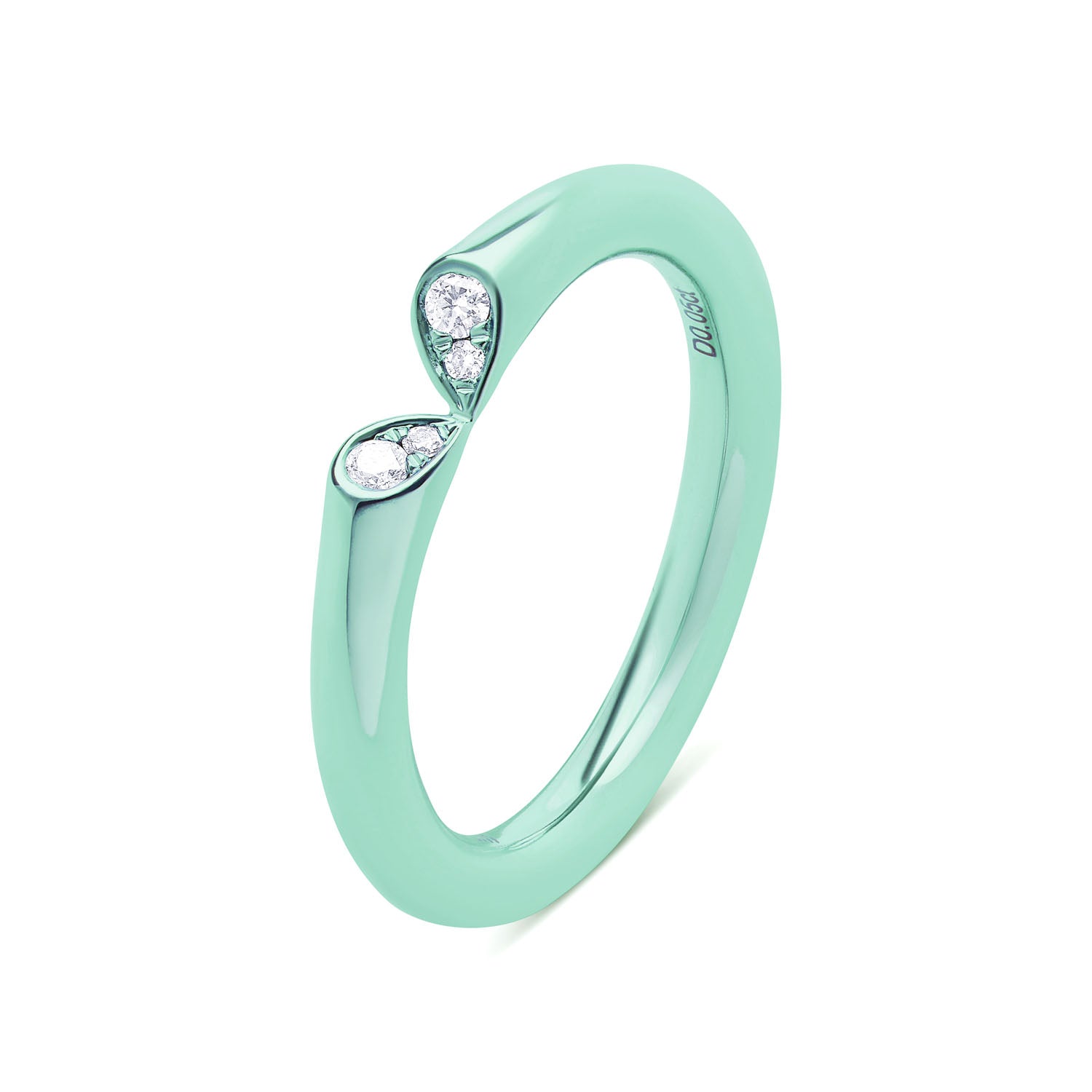 Mint titanium slim diamond ring with heart-shaped lily petal motif from Whispers of Love.