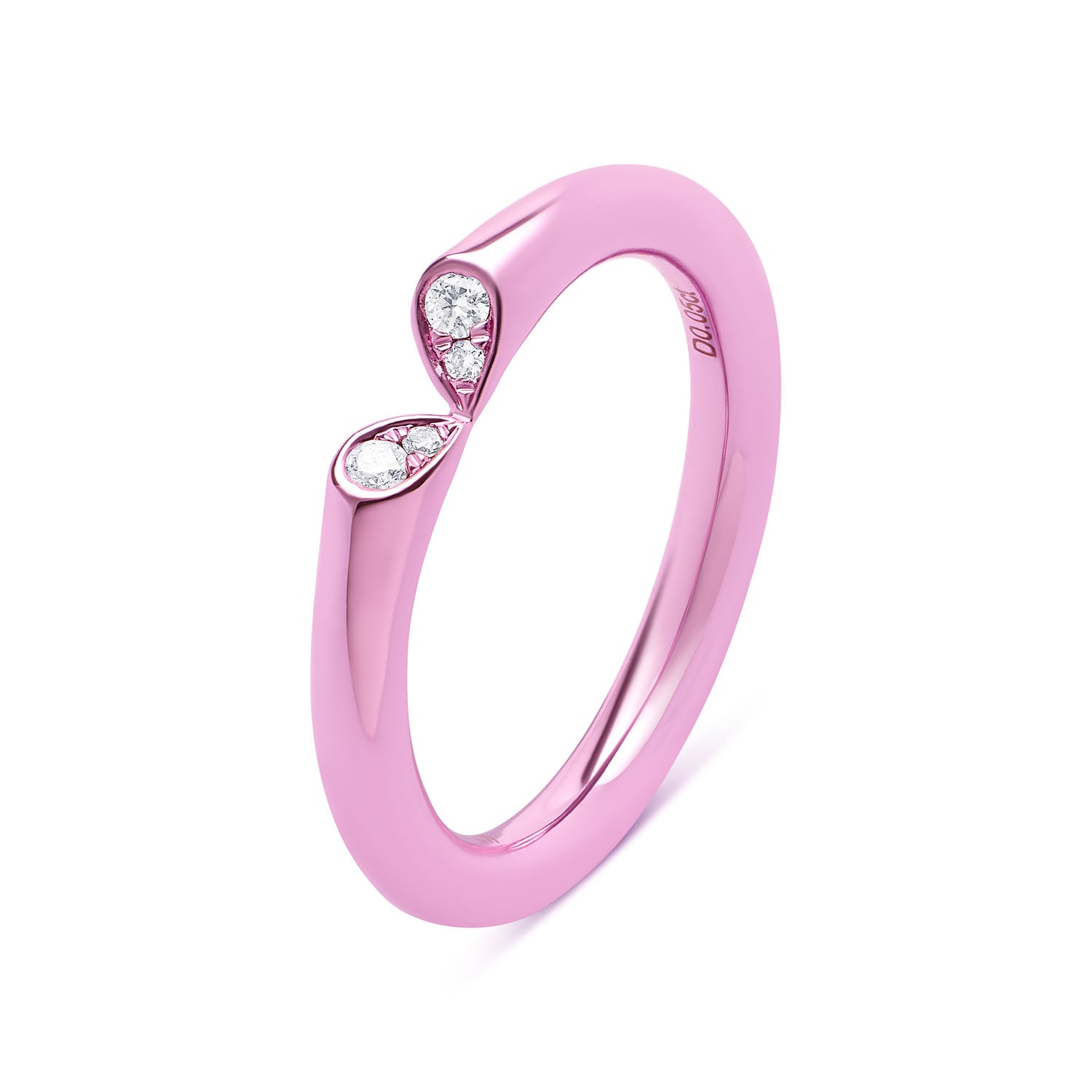 Pink titanium slim diamond ring with heart-shaped lily petal motif from Whispers of Love.