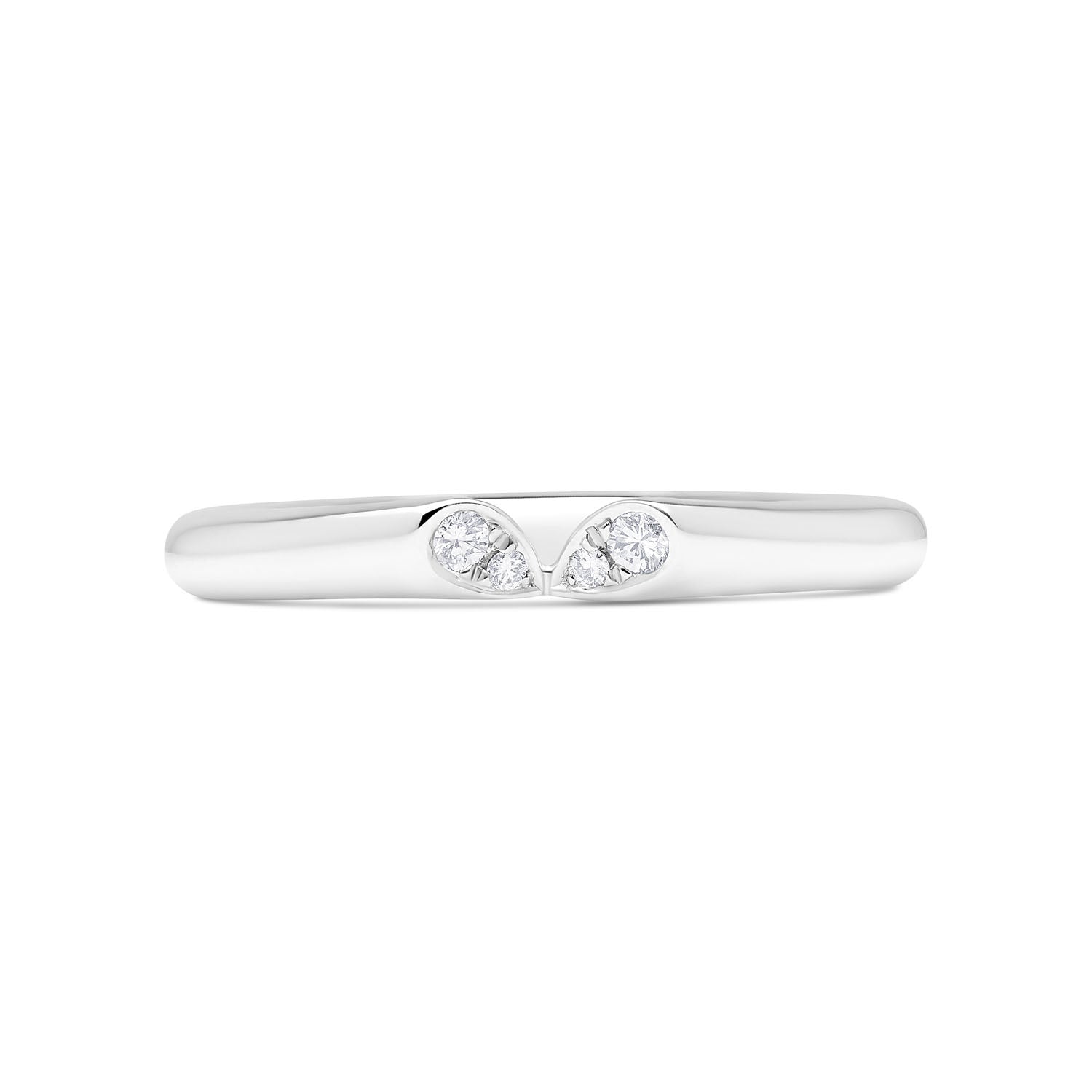 18k white gold slim diamond ring with heart-shaped lily petal motif from Whispers of Love.