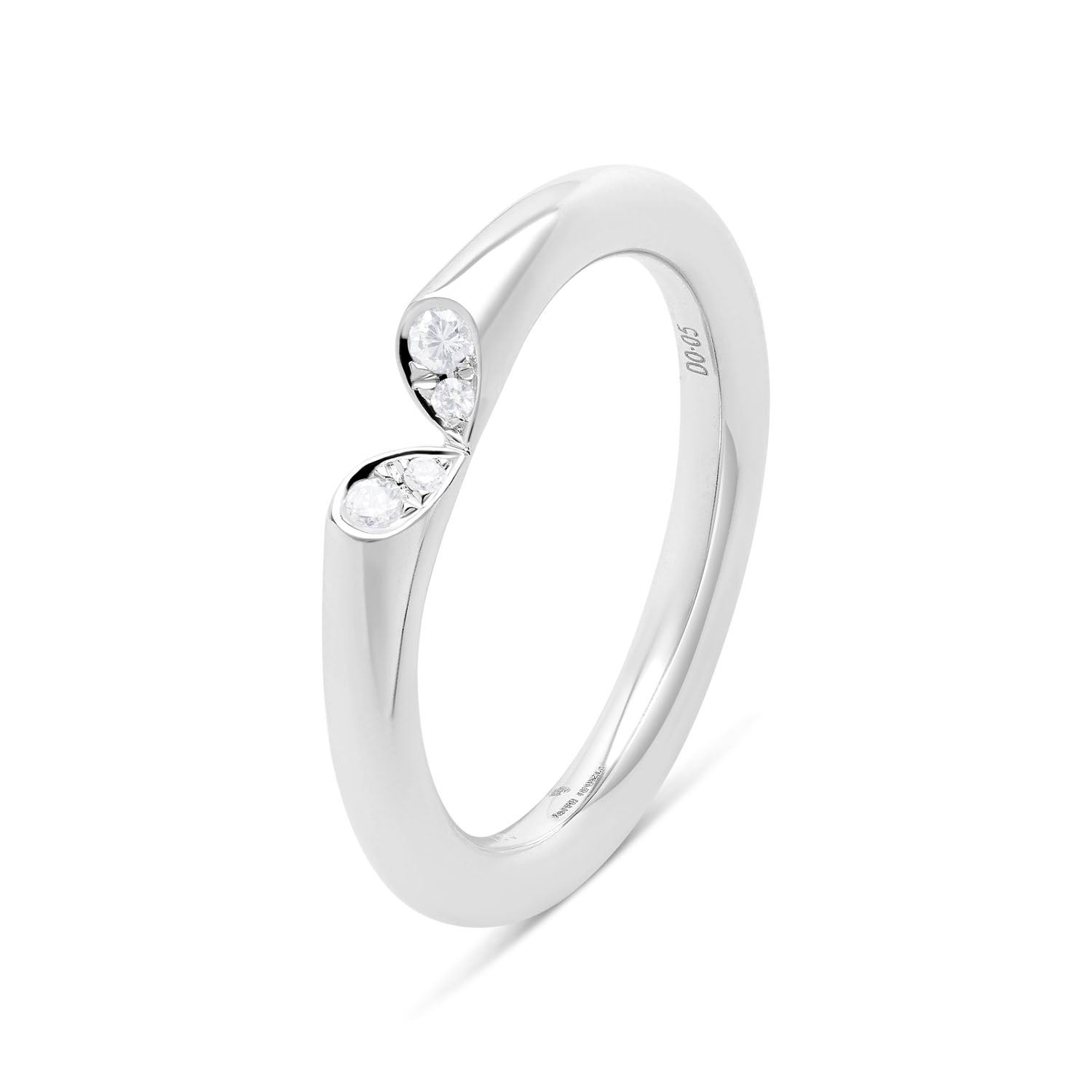 18k white gold slim diamond ring with heart-shaped lily petal motif from Whispers of Love.