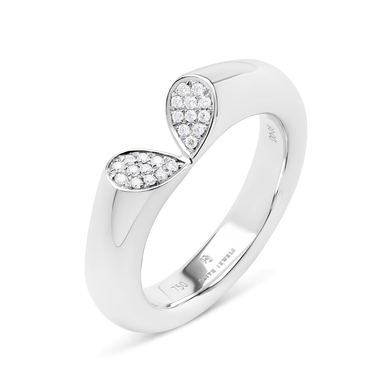 Wide diamond ring in 18k white gold with heart-shaped lily petal motif from Whispers of Love.
