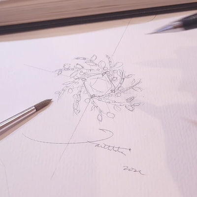 Sketch of Faith Jewels Eden ring being hand sketched by our designer, Faith