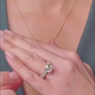 Faith Jewels 18k white gold ring holder necklace with 0.50ct natural diamonds, featuring a dual-length trace chain and functional pendant for securing a ring.