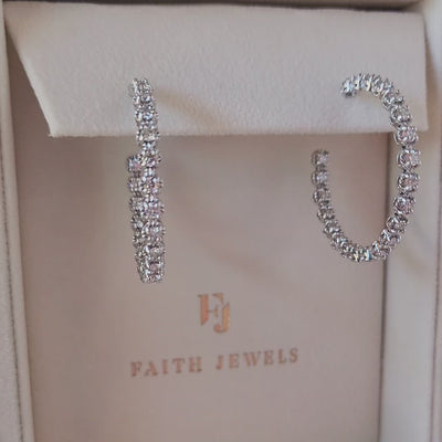 Faith Jewels Elegant diamond hoop earrings with diamonds set inside the hoop for maximum sparkle, enhanced by an illusion setting